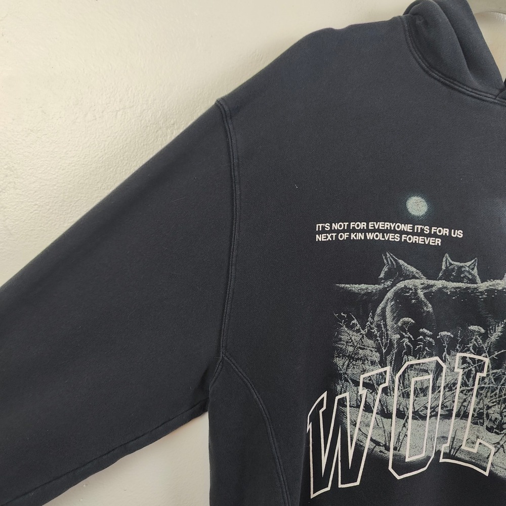 Darc Sport Men Wolves Club Top Large Black Graphic Hoodie Distressed Streetwear - Picture 3 of 9